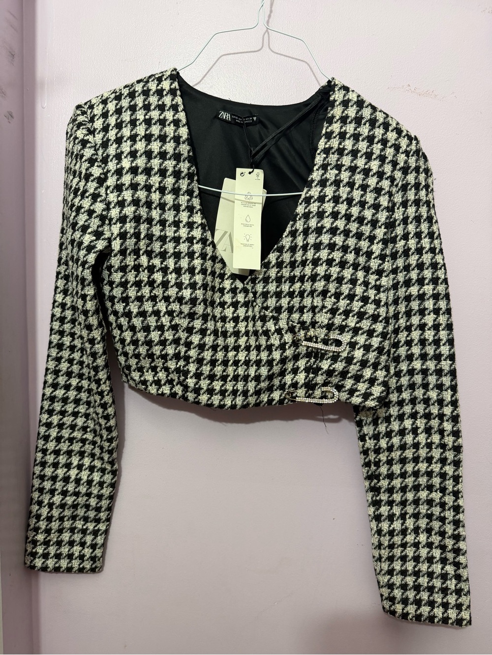 NWT Zara Tweed Cropped Blazer - Black & White
